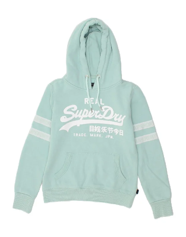 SUPERDRY Womens Graphic Hoodie Jumper UK 10 Small Turquoise Cotton