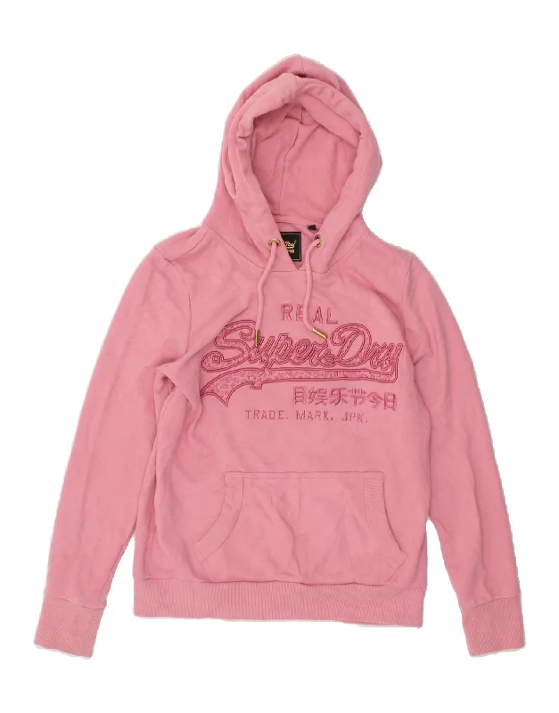 SUPERDRY Womens Graphic Hoodie Jumper UK 14 Large  Pink Cotton