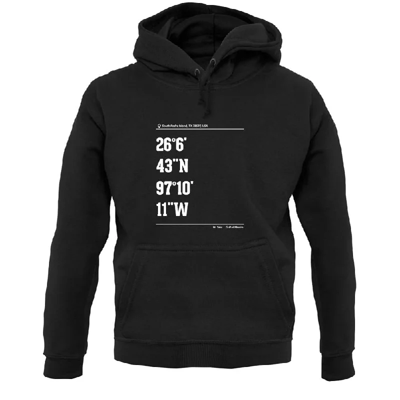 Surfing Coordinates Southpadre Island Unisex Hoodie Hoodie with High Neck Warm Protective Surfing Coordinates Southpadre Island Unisex Hoodie Hoodie with High Neck Warm Protective