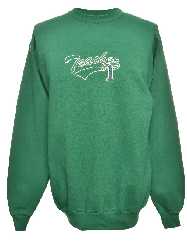 Teacher Embroidered Sweatshirt - L Hoodie with Pattern Geometric Abstract