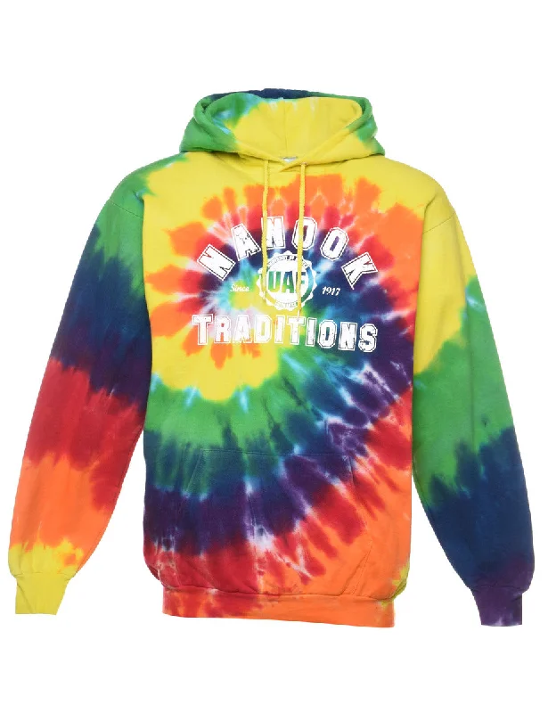 Tie-dye Multi-Colour Printed Hoodie - M Hoodie with Hem Fringe Bohemian Relaxed