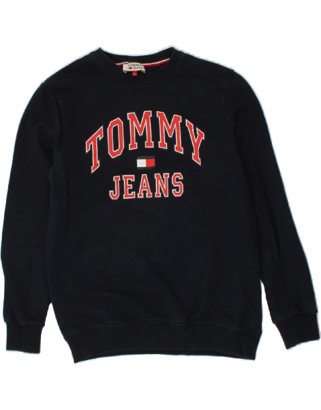 TOMMY HILFIGER Mens Graphic Sweatshirt Jumper Small Navy Blue Cotton Hoodie with Drawstring Waist Adjustable Fitted TOMMY HILFIGER Mens Graphic Sweatshirt Jumper Small Navy Blue Cotton Hoodie with Drawstring Waist Adjustable Fitted