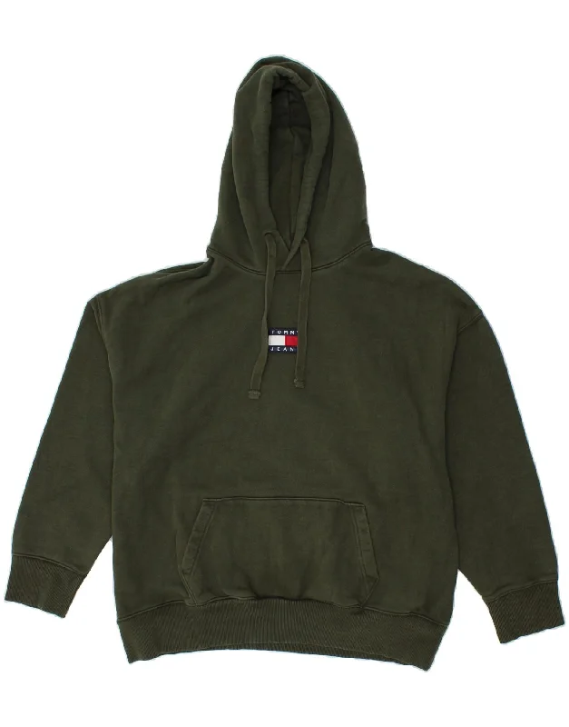 TOMMY HILFIGER Mens Hoodie Jumper Large Green Cotton