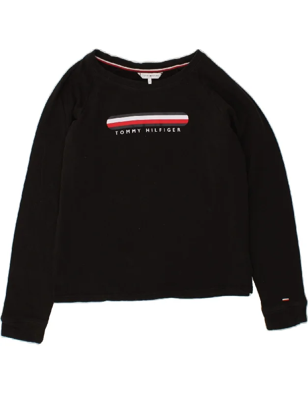 TOMMY HILFIGER Womens Graphic Sweatshirt Jumper UK 16 Large Black Cotton