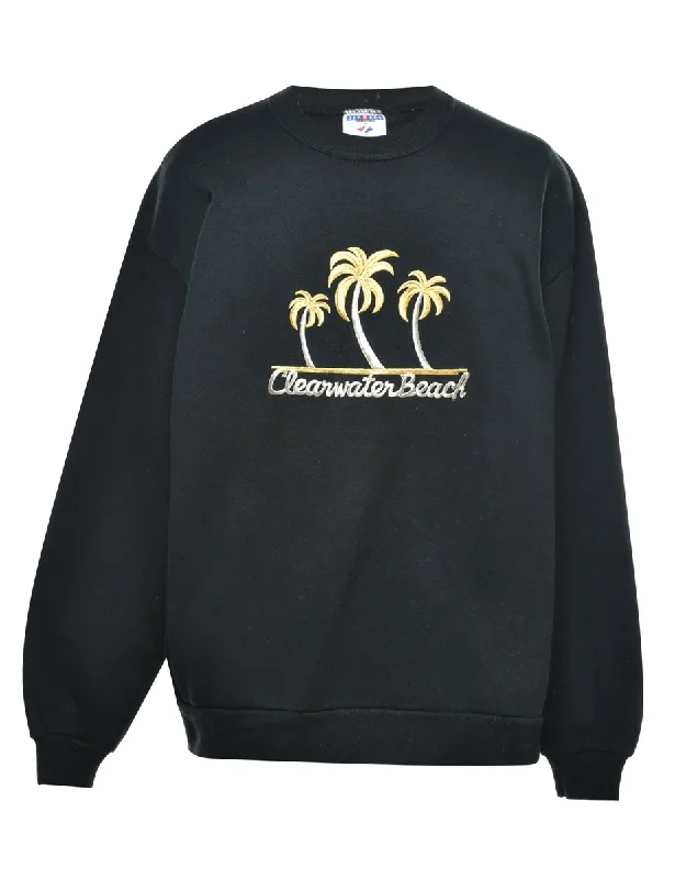 Tropical Embroidered Sweatshirt - L Zip Hoodie Drawstring Kangaroo Pocket