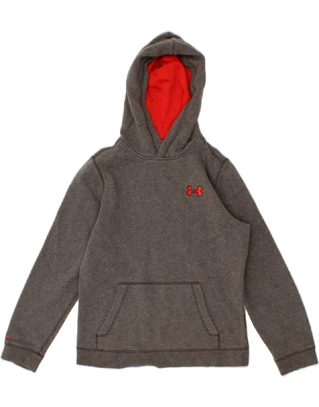 UNDER ARMOUR Boys Hoodie Jumper 9-10 Years Medium Grey Cotton