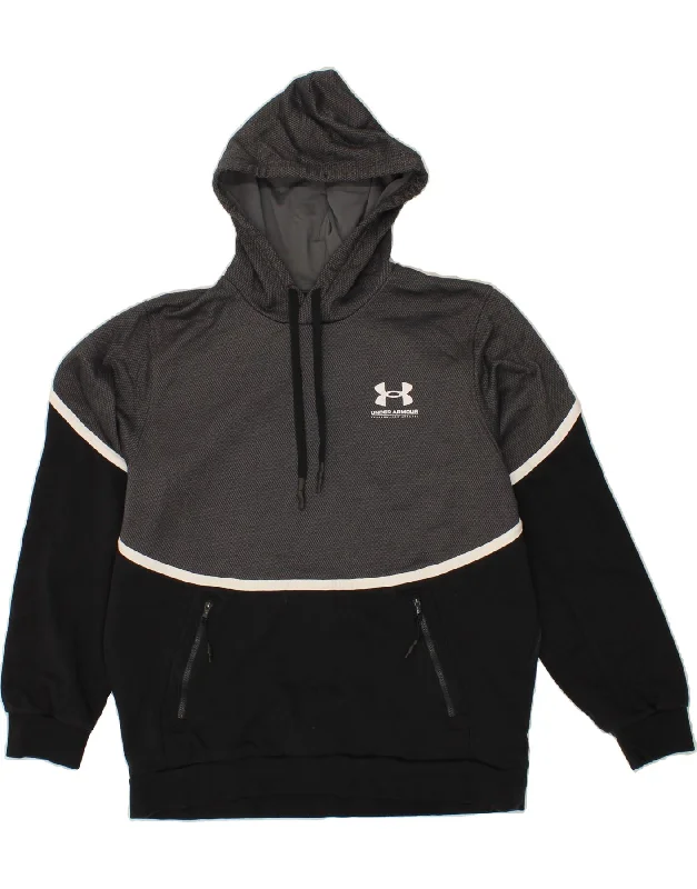 UNDER ARMOUR Mens Cold Gear Graphic Hoodie Jumper Large Black Colourblock