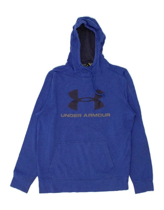 UNDER ARMOUR Mens Graphic Hoodie Jumper Large Blue Cotton