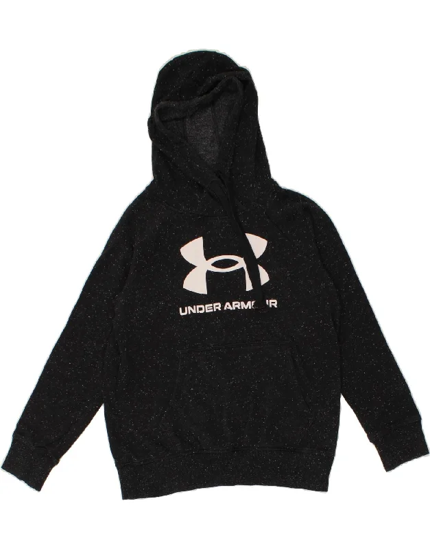 UNDER ARMOUR Womens Oversized Graphic Hoodie Jumper UK 6 XS Grey Flecked