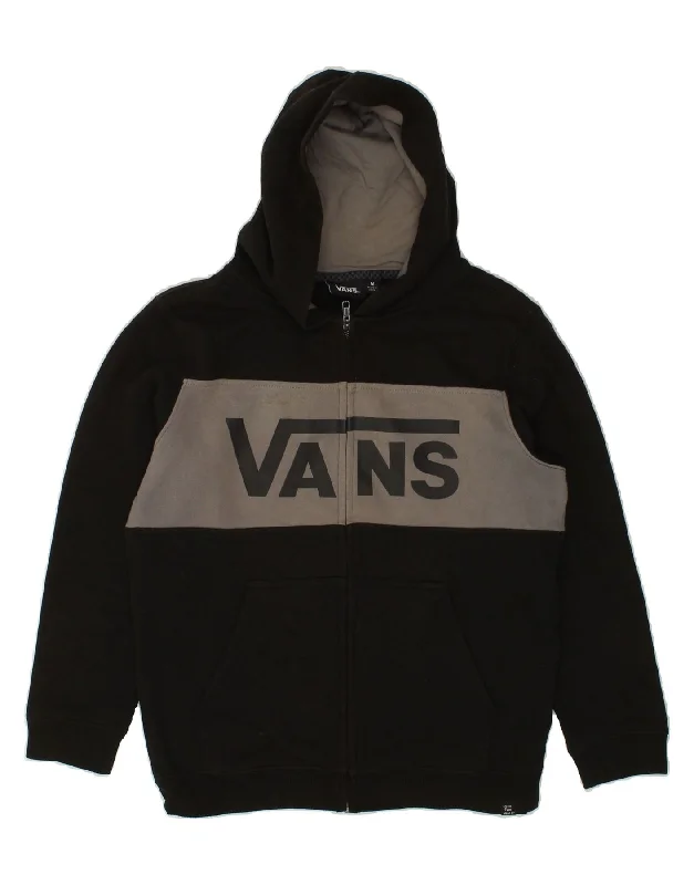 VANS Boys Graphic Zip Hoodie Sweater 10-11 Years Medium Black Colourblock