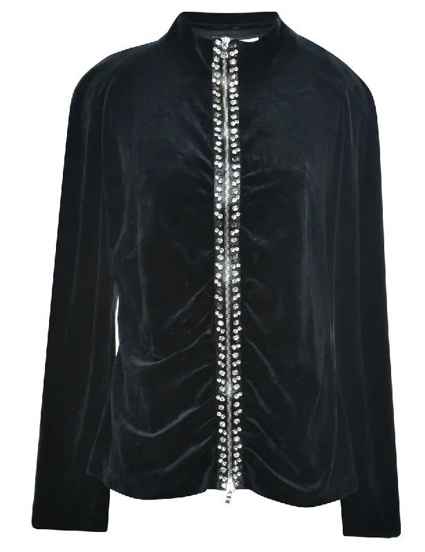Velvet Studded Sweatshirt - L Hoodie with Lining Warm Insulated