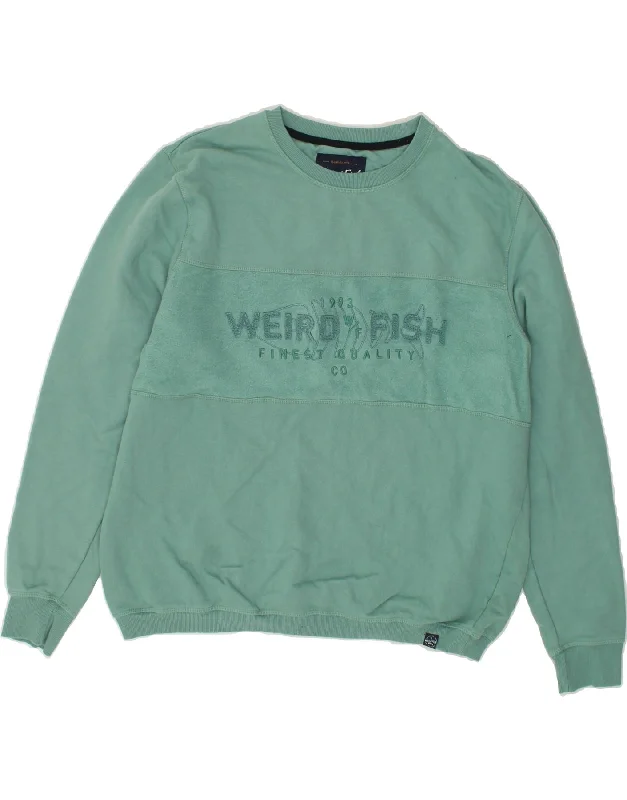 WEIRD FISH Mens Graphic Sweatshirt Jumper XL Green Cotton