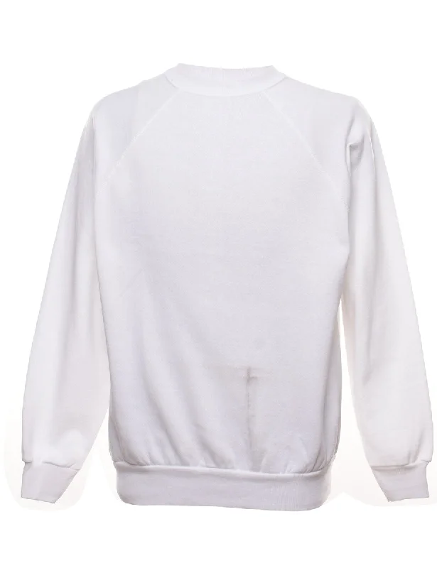 White Plain Sweatshirt - L Hoodie with Crew Neck Simple Timeless