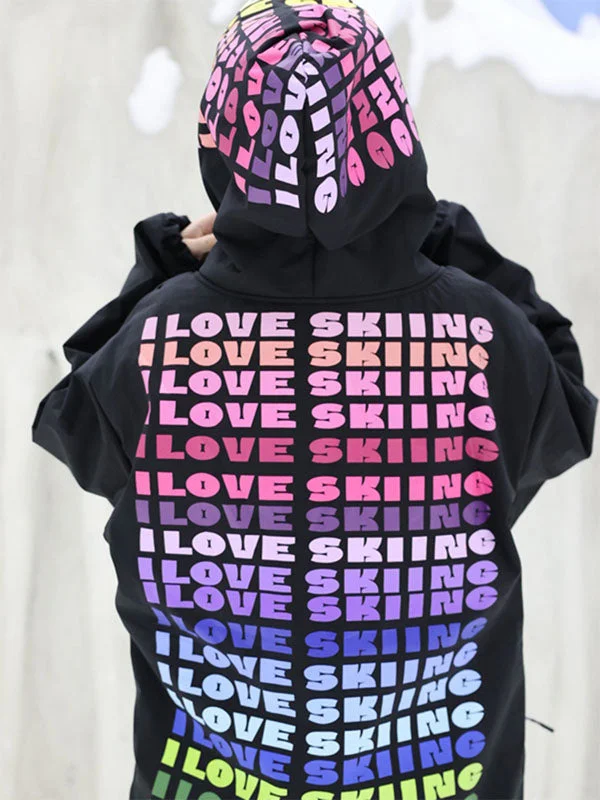 Women's SWAGLI I LOVE SKIING Baggy Snow Hoodies Hoodie with Set-In Sleeves Structured Classic Women's SWAGLI I LOVE SKIING Baggy Snow Hoodies Hoodie with Set-In Sleeves Structured Classic