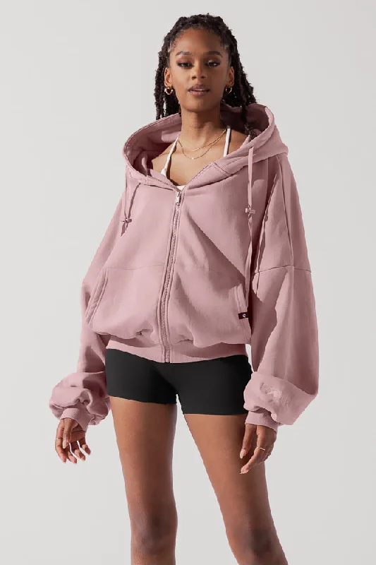 POPFLEX® Zip Cloud Hoodie - Blush Hoodie with Front Slit Layering Stylish