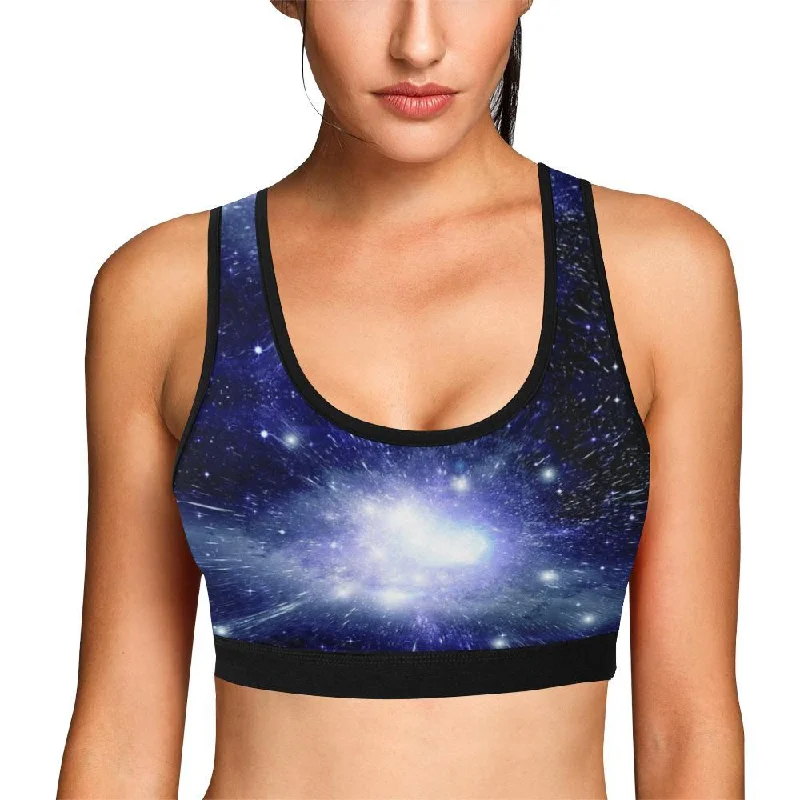 Blue Galaxy Space Stardust Print Women Sports Bra Lacy Underwire Bra
