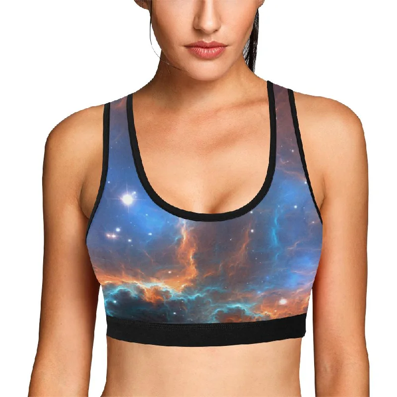Blue Geomagnetic Storm Galaxy Space Print Women Sports Bra Versatile Bralette Set