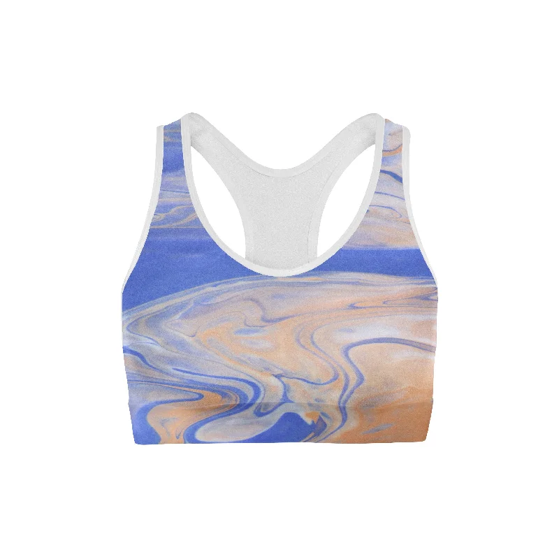 Blue Liquid Sports Bra Wireless Push-Up Bra