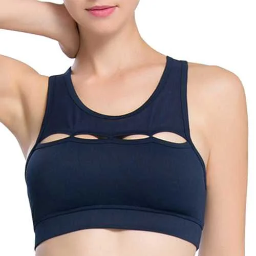 Sexy Breathable Shockproof Wireless Key Hole Front  Y Back Hollow Out Yoga Sport Bras Soft Strapless Bra
