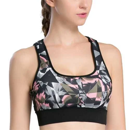 Women Shockproof Wireless Sport Bra Geometric Printed Breathable Yoga Vest Underwear Cozy Wire-Free Bra