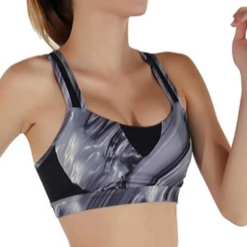Women Cozy Shockproof Wireless Waves Printing Breathable Yoga Sport Vest Bra Wireless Push-Up Bra