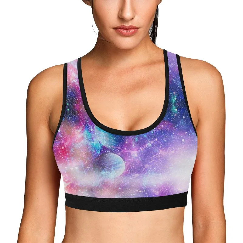 Colorful Star Galaxy Space Print Women Sports Bra Full Coverage Bralette