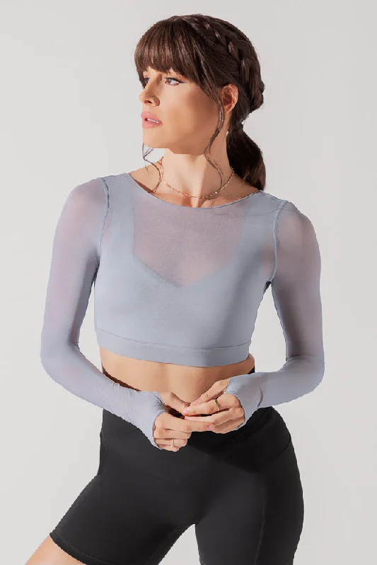 Coquette Long Sleeve Mesh Bra - Blue Stone Lace-Trimmed Bra