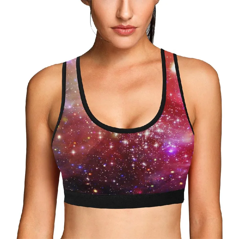 Galaxy Red Stardust Space Print Women Sports Bra High-Cut Bra Design