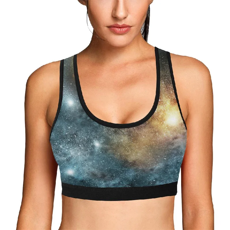 Galaxy Space Blue Stardust Print Women Sports Bra Daily Comfort Bra