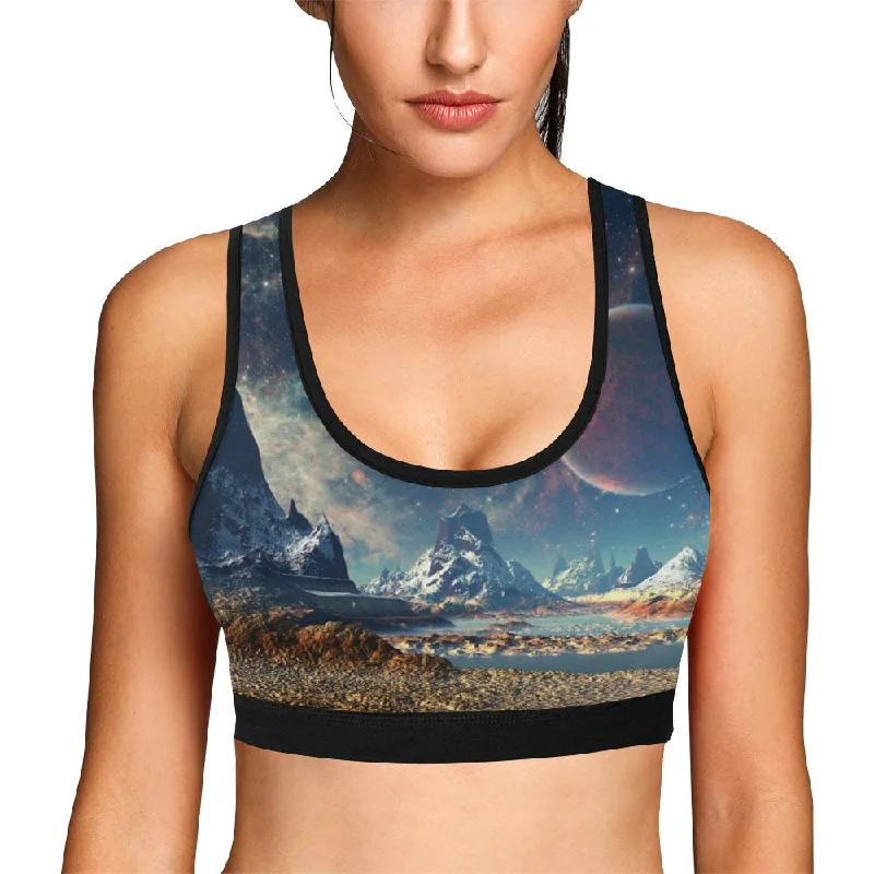 Galaxy Space Earth Print Women Sports Bra Supportive Sports Bra