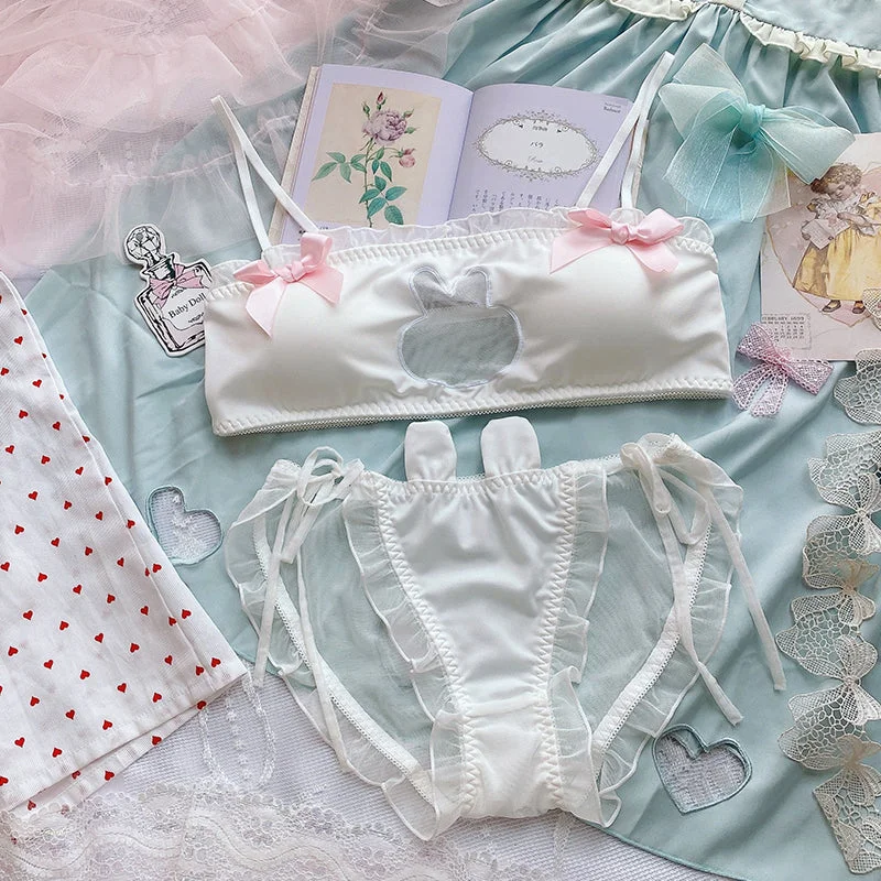 Girl Heart Lolita Sexy Transparent Mesh Rabbit Bunny Bra Set Adjustable Comfort Bra