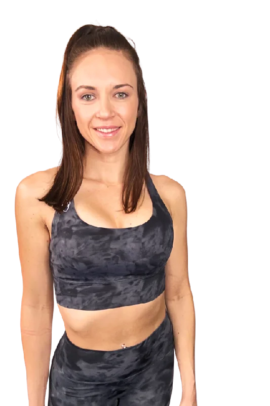 Imperial Graphite Marble Sports Bra High-Cut Bra Design