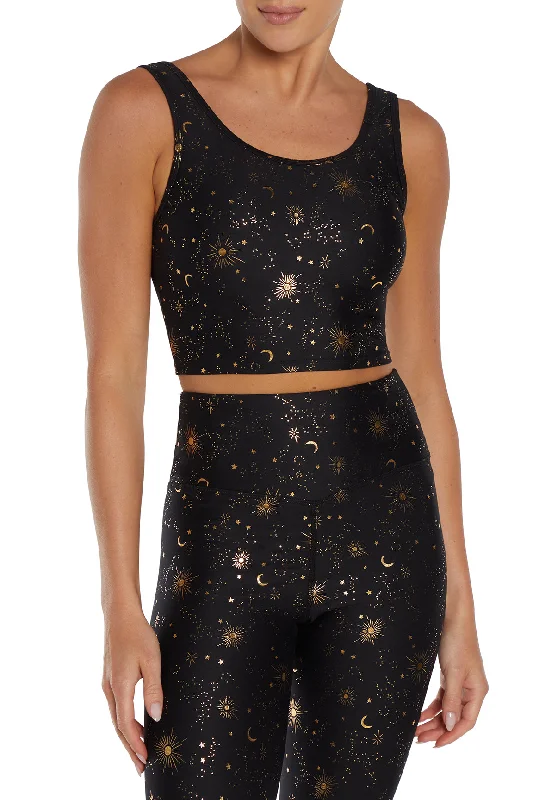 Marley Long Sports Bra - Black Foil North Star Soft Cotton Bra