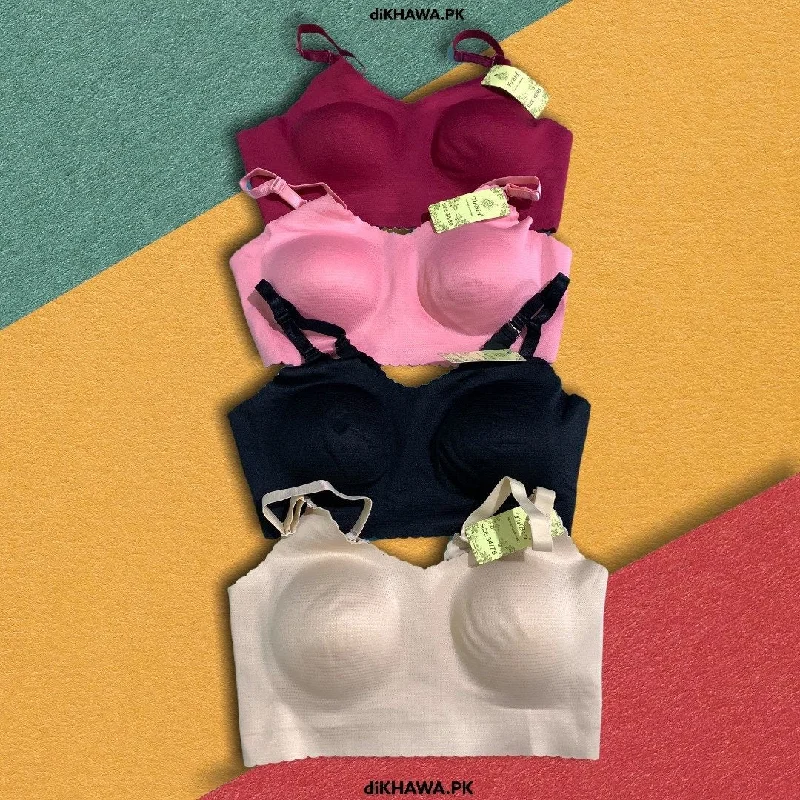 Pack off 4 Self Design Cotton Single Padded Bra -2021 Supportive Cotton Bra