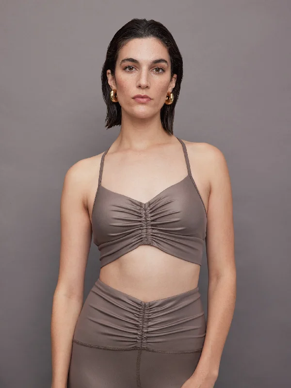 Palma Gloss Longline Bra - Bronzed Pewter Floral Lace Bra