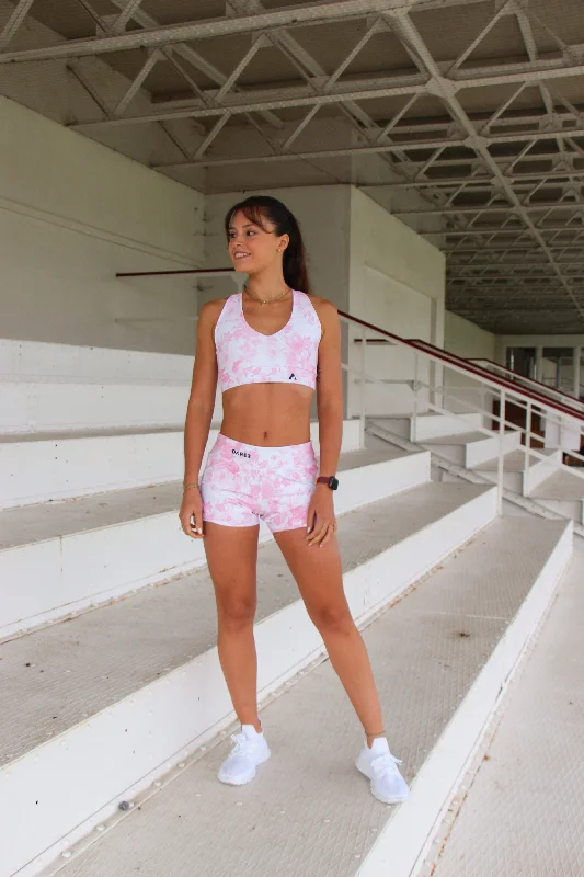 Pink Blossom Cross-Back Sports Bra Breathable Full Coverage