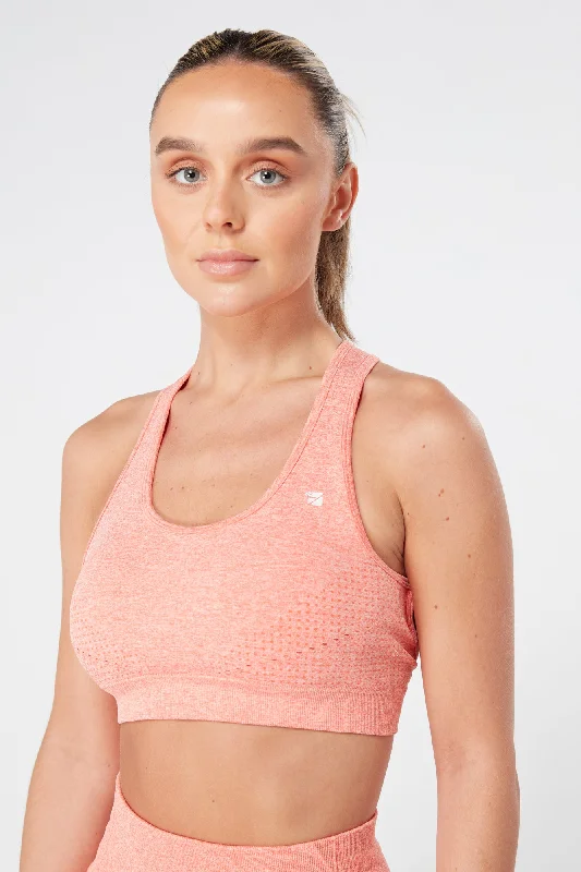 Twill Active Seamless Marl Laser cut Sports Bra - Coral Chic Lace Bra