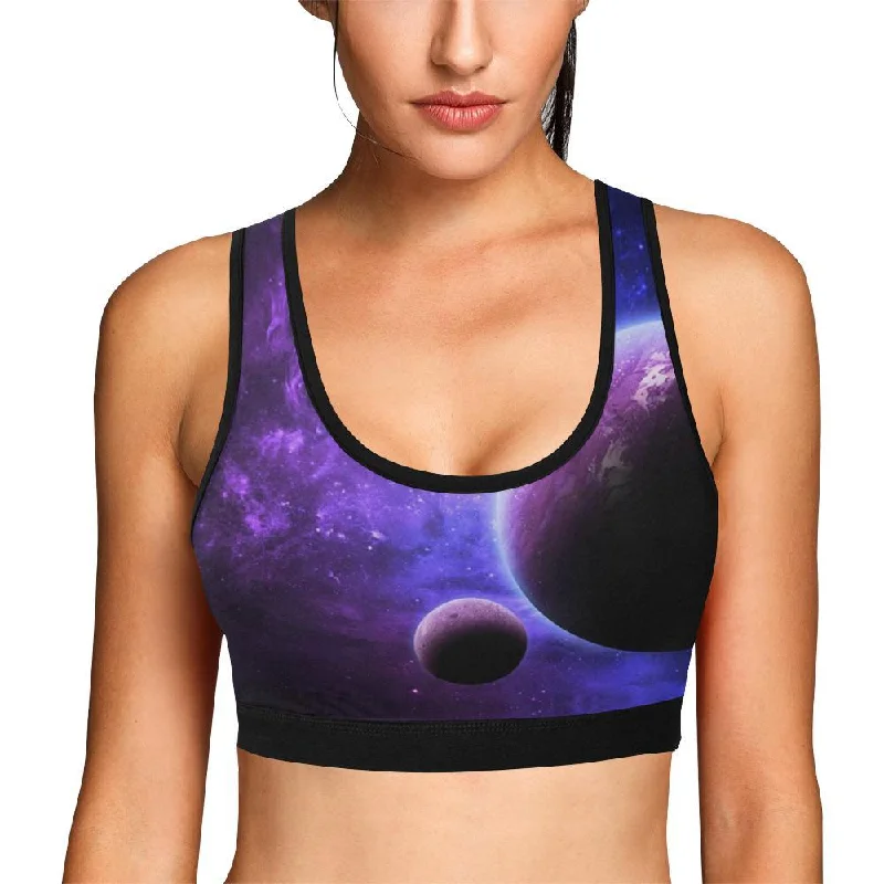 Purple Galaxy Space Moon Earth Print Women Sports Bra Comfortable Lace Bralette