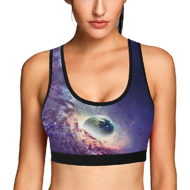 Purple Stardust Galaxy Space Print Women Sports Bra Versatile Bralette Set