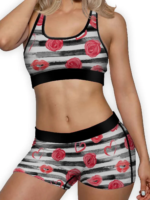 Rose Stripes Ellie Sports Bra Soft Mesh Bra