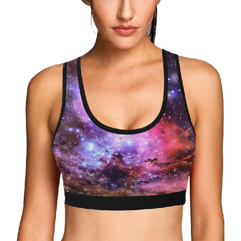 Space Galaxy Purple Stardust Print Women Sports Bra Fashionable Push-Up Bra