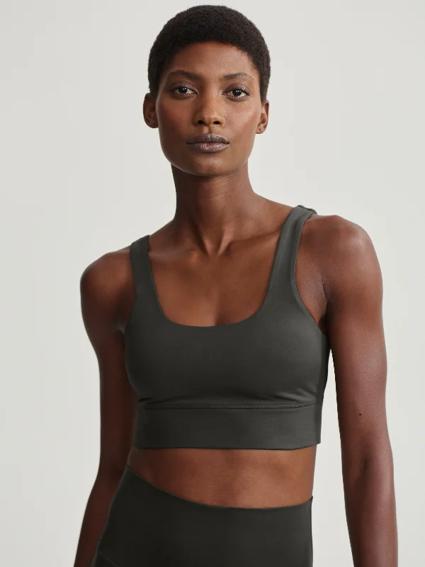 Varley Freesoft Cori Bra - Dark Resin Green Lace-Trimmed Bra