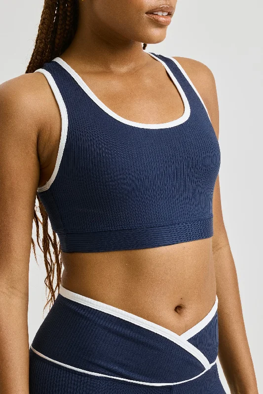 Year Of Ours Rib Gym Bra 2.0 - Navy/White Full Coverage Bralette