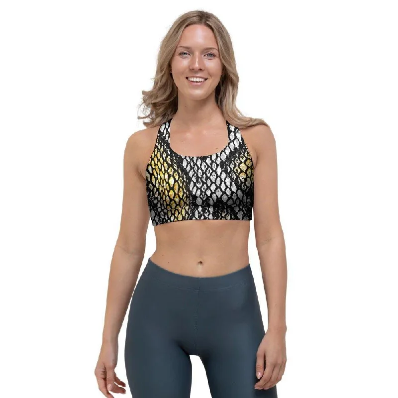 Yellow Snakeskin print Sports Bra Stylish Lace Bralette