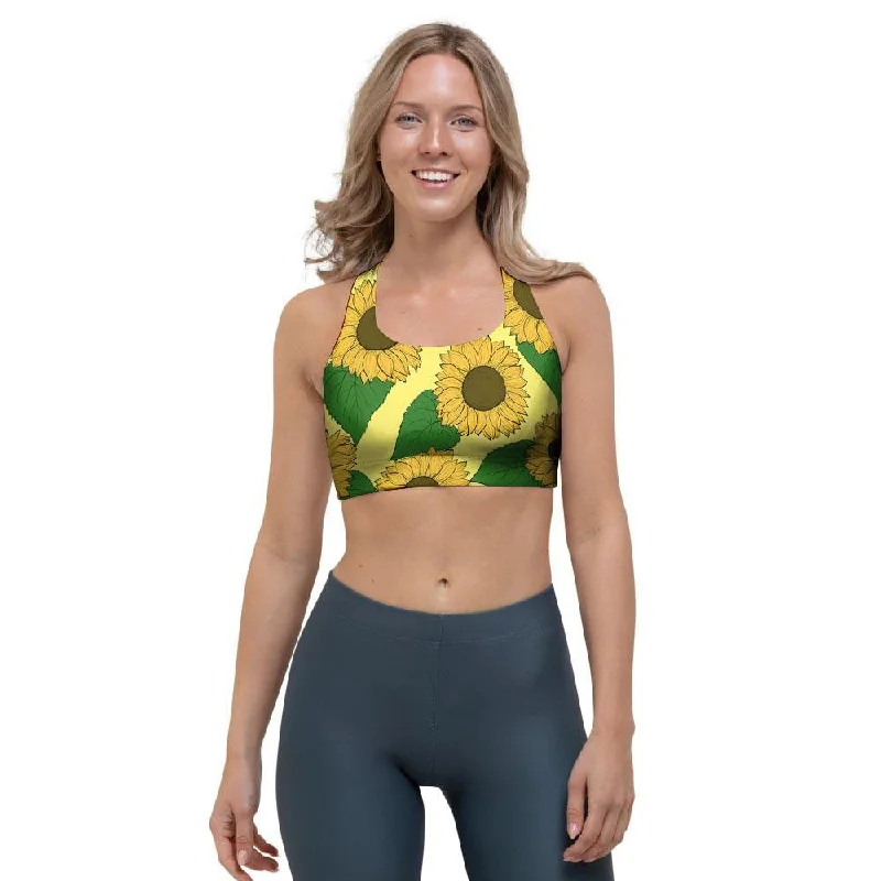 Yellow Sunflower Sports Bra Breathable Full Coverage