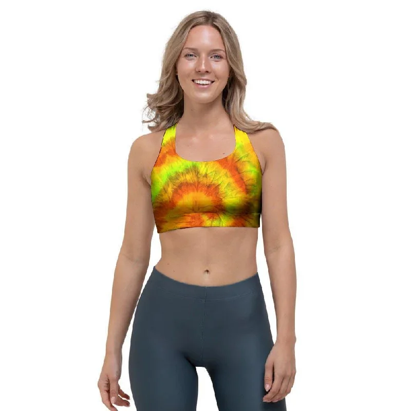 Yellow Tie Dye Sports Bra Elegant Lace Lingerie