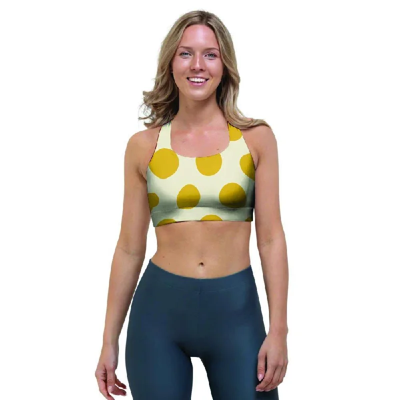 Yellow White Polka Dot Sports Bra Lightly Padded Bra