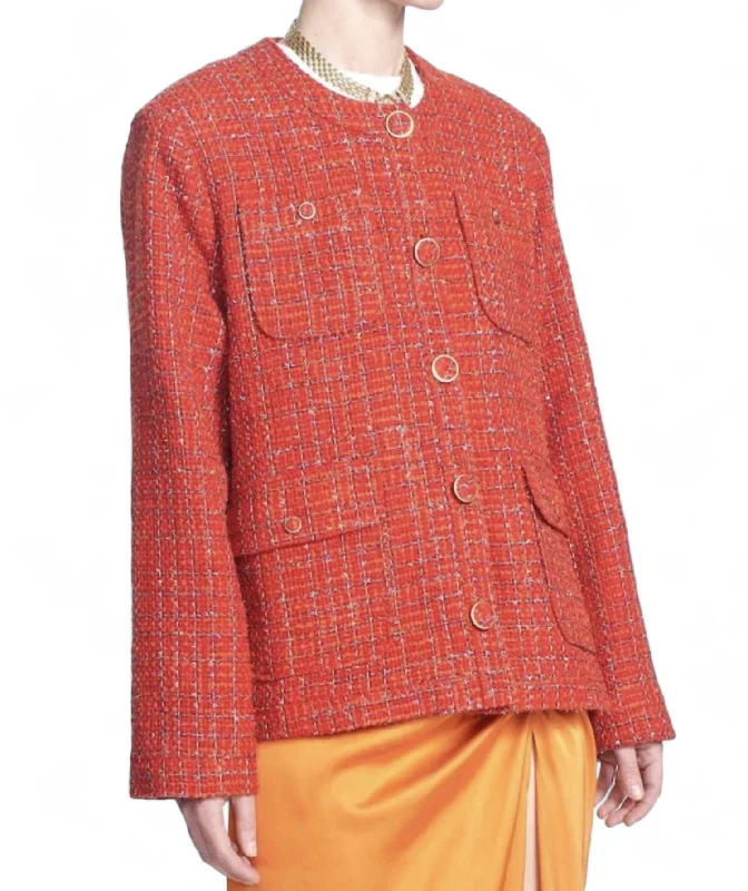 Abigail Jacket In Red Ribbed Jacket Pleated Jacket Ruffled Jacket