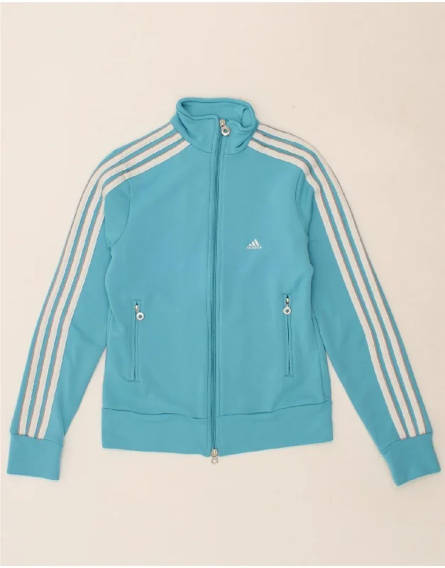 ADIDAS Womens Tracksuit Top Jacket UK 10 Small Blue Polyester Wool Jacket Cashmere Jacket Tweed Jacket