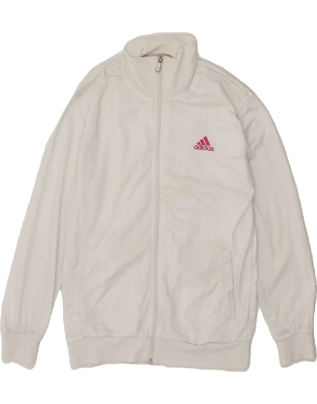 ADIDAS Womens Tracksuit Top Jacket UK 14 Medium White Polyester Welt Pockets Slit Pockets Flap Pockets ADIDAS Womens Tracksuit Top Jacket UK 14 Medium White Polyester Welt Pockets Slit Pockets Flap Pockets